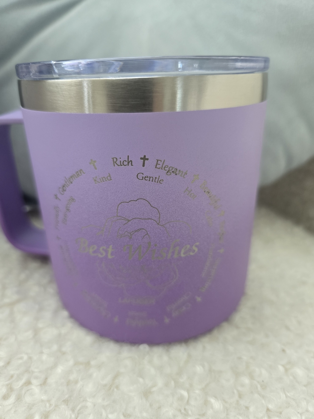 Best Wishes Lavender Insulated Travel Mug with Handle